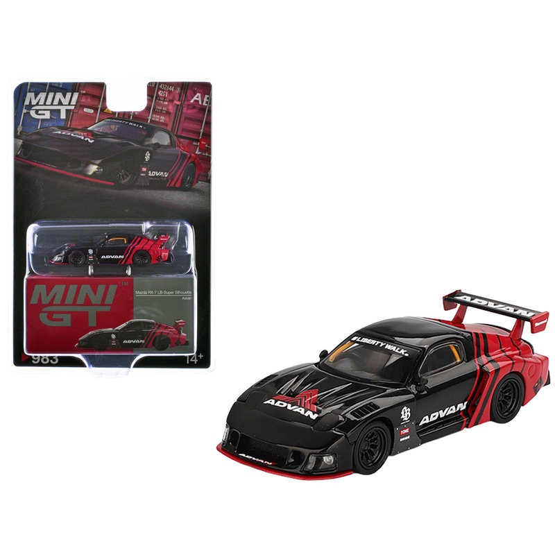 Mazda RX-7 LB-Super Silhouette RHD (Right Hand Drive) “Advan” Black and Red Limited Edition 1/64 Diecast Model Car by Mini GT