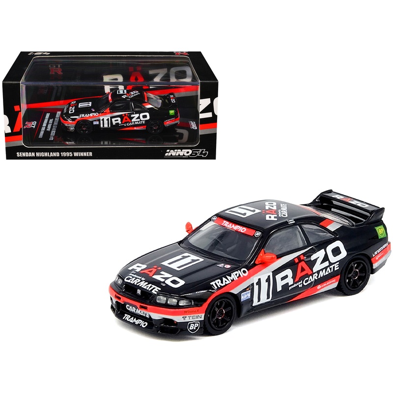 Nissan Skyline GT-R (R33) RHD (Right Hand Drive) #11 “Razo Trampio” N1 Super Endurance Series “Sedan Highland” (1995) 1/64 Diecast Model Car by Inno Models