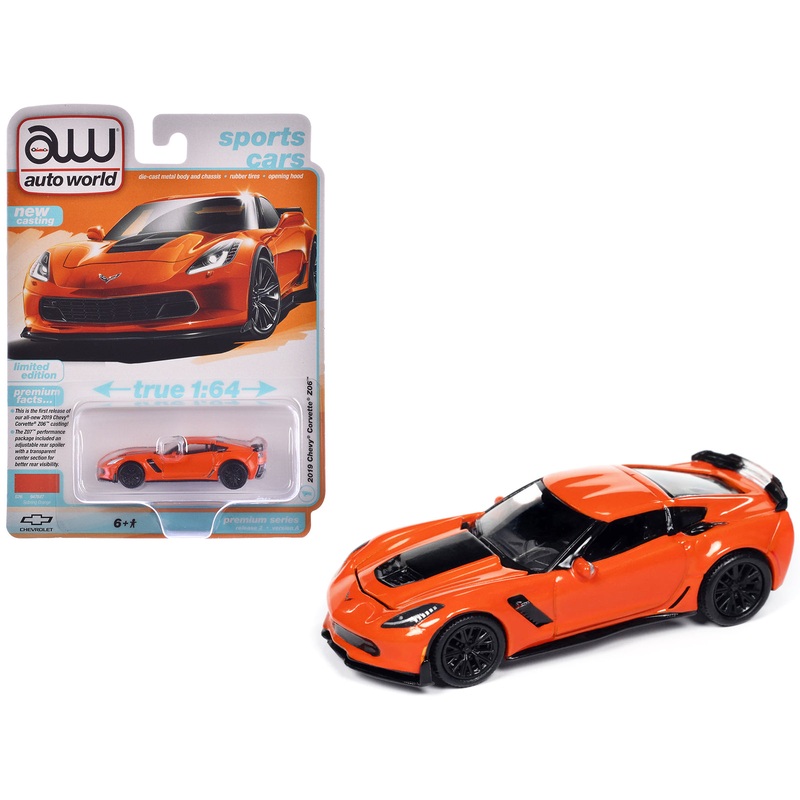 2019 Chevrolet Corvette Z06 Sebring Orange with Black Hood “Sports Cars” Series 1/64 Diecast Model Car by Auto World
