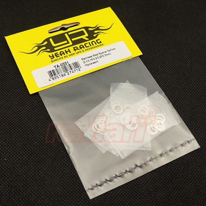 Yeah Racing – 5x7mm Stainless Spacer Set 0.1 – 0.15 – 0.2mm