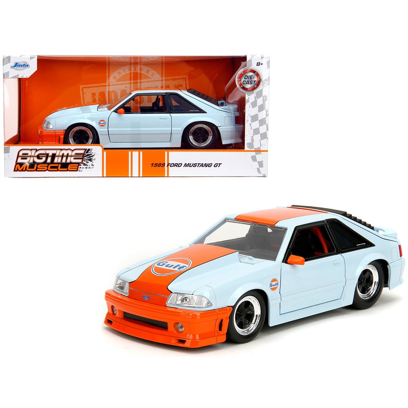 1989 Ford Mustang GT “Gulf Oil” Light Blue with Orange Stripe “Bigtime Muscle” Series 1/24 Diecast Model Car by Jada