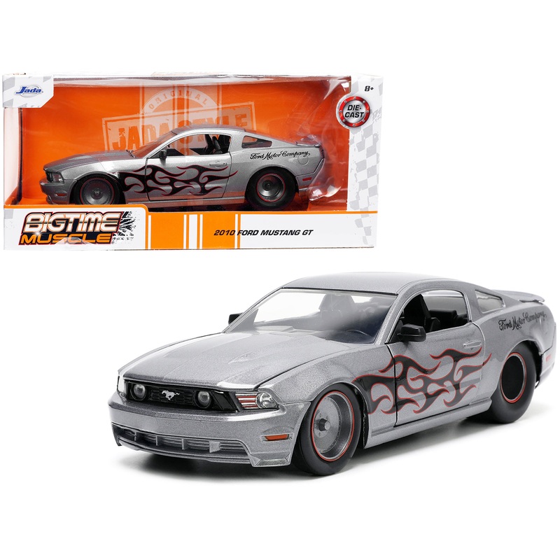 2010 Ford Mustang GT Gray Metallic with Flames “Ford Motor Company” “Bigtime Muscle” Series 1/24 Diecast Model Car by Jada