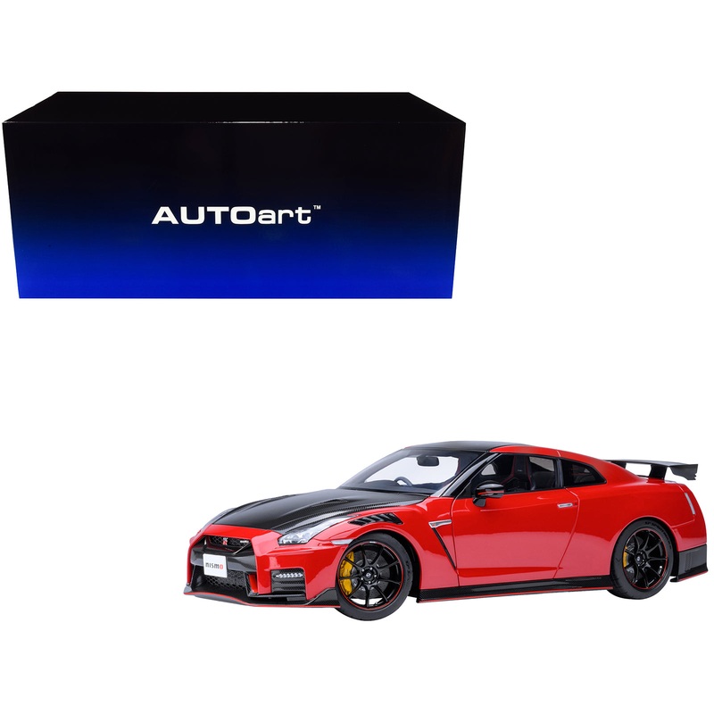2022 Nissan GT-R (R35) Nismo Special Edition RHD (Right Hand Drive) Vibrant Red with Carbon Hood and Top 1/18 Model Car by Autoart