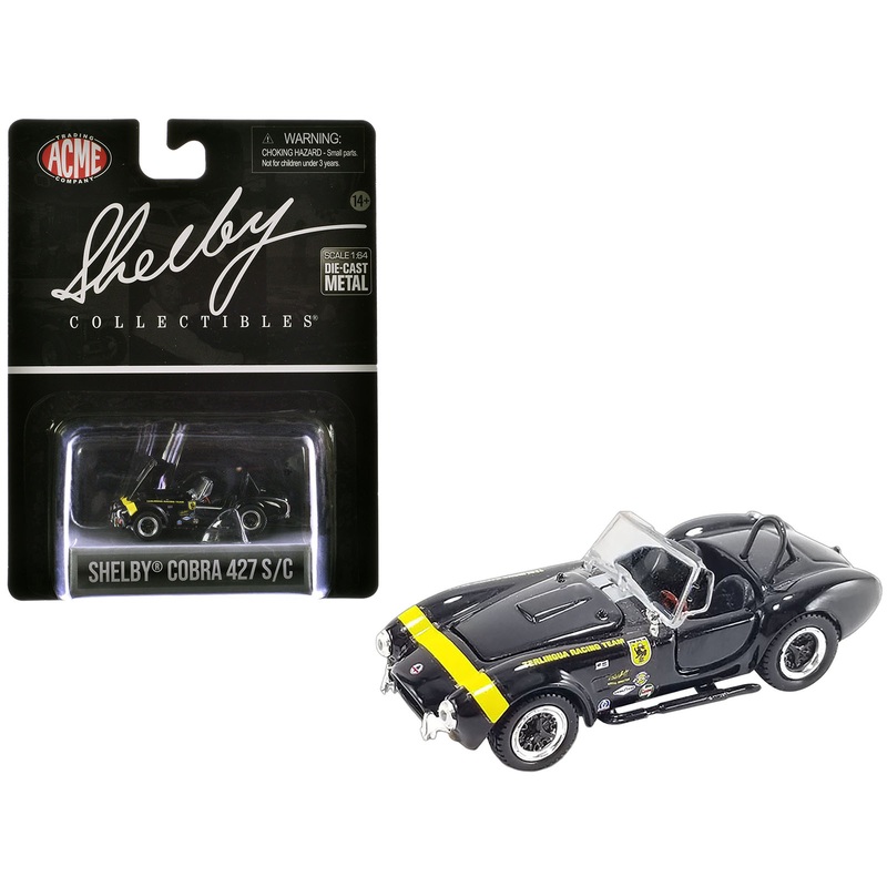 Shelby Cobra 427 S/C “Terlingua Racing Team” Black with Yellow Stripe “Shelby Collectibles” Series 1/64 Diecast Model Car by ACME