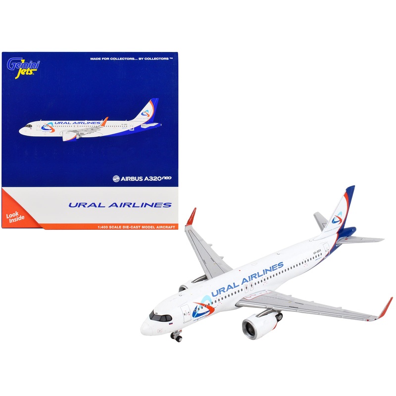 Airbus A320neo Commercial Aircraft “Ural Airlines” White with Blue Tail 1/400 Diecast Model Airplane by GeminiJets