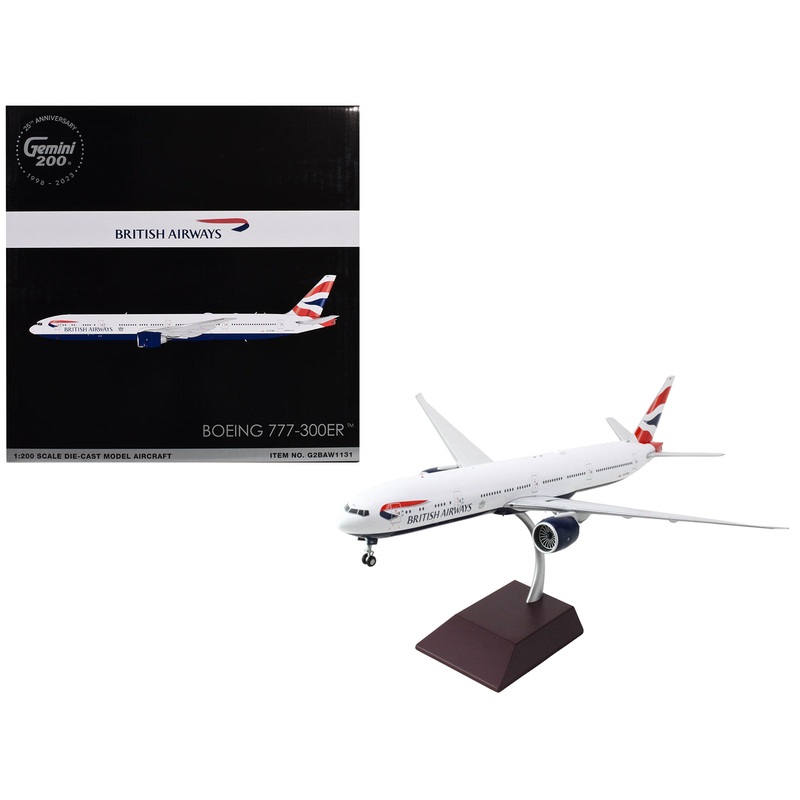 Boeing 777-300ER Commercial Aircraft “British Airways” (G-STBH) White with Striped Tail “Gemini 200” Series 1/200 Diecast Model Airplane by GeminiJets