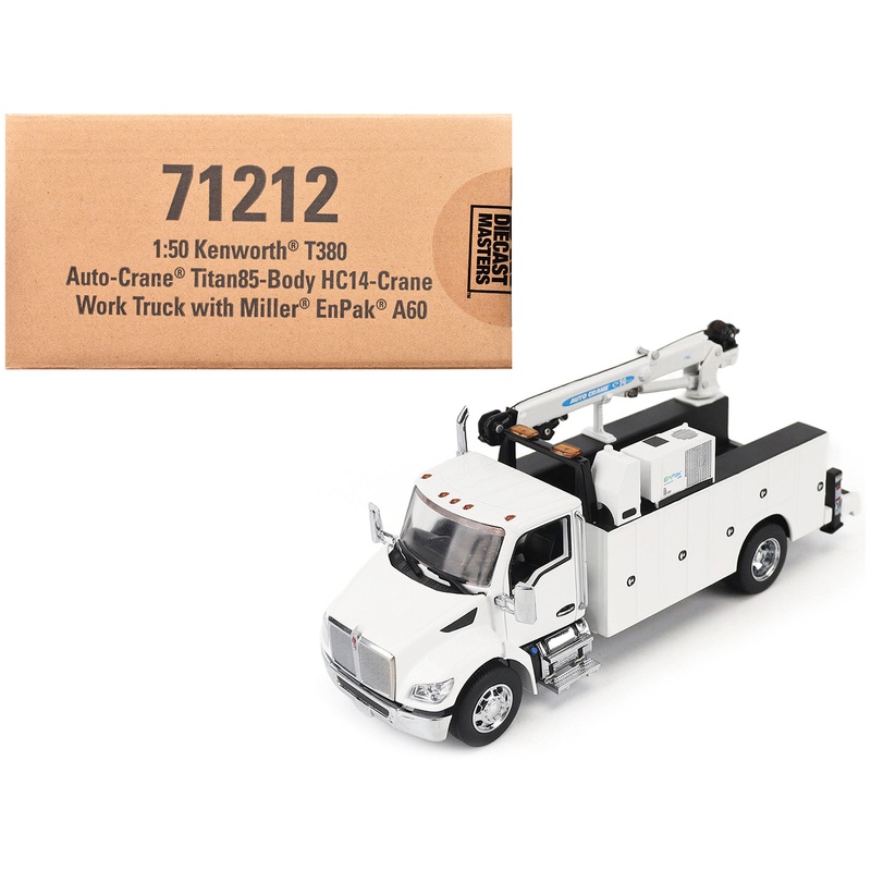Kenworth T380 Auto-Crane Titan 85-Body HC14-Crane Work Truck with Miller EnPak White “Transport Series” 1/50 Diecast Model by Diecast Masters