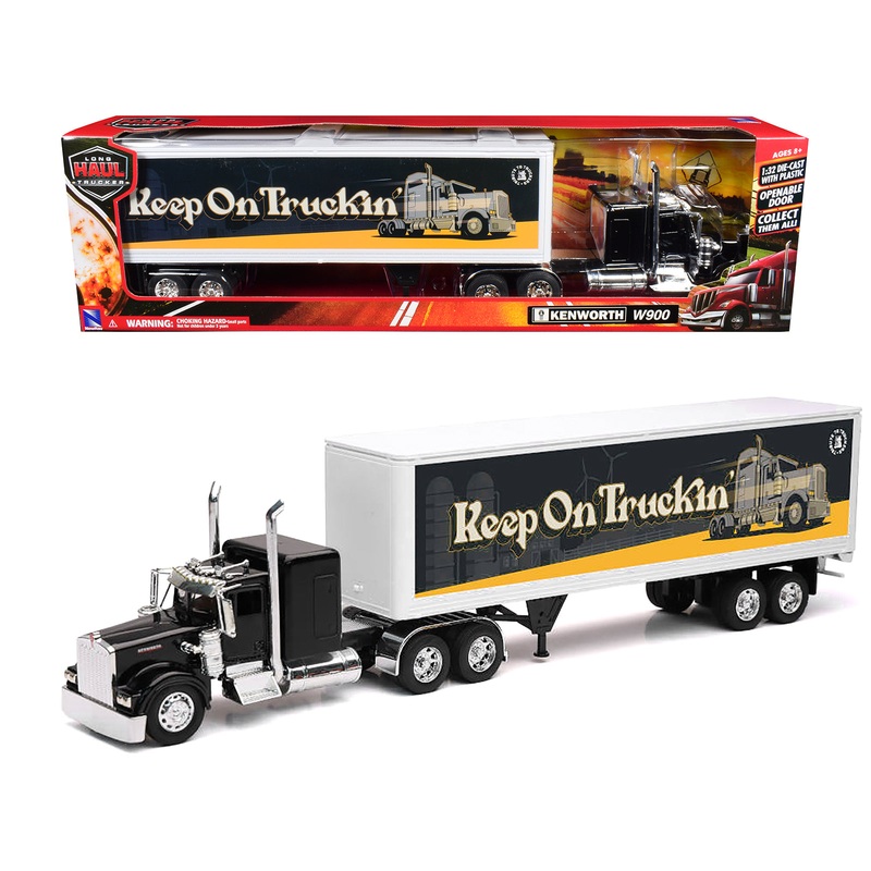 Kenworth W900 Truck Black with Dry Van Trailer “Tribute To Truckers Keep on Truckin'” “Long Haul Truckers” Series 1/32 Diecast Model by New Ray
