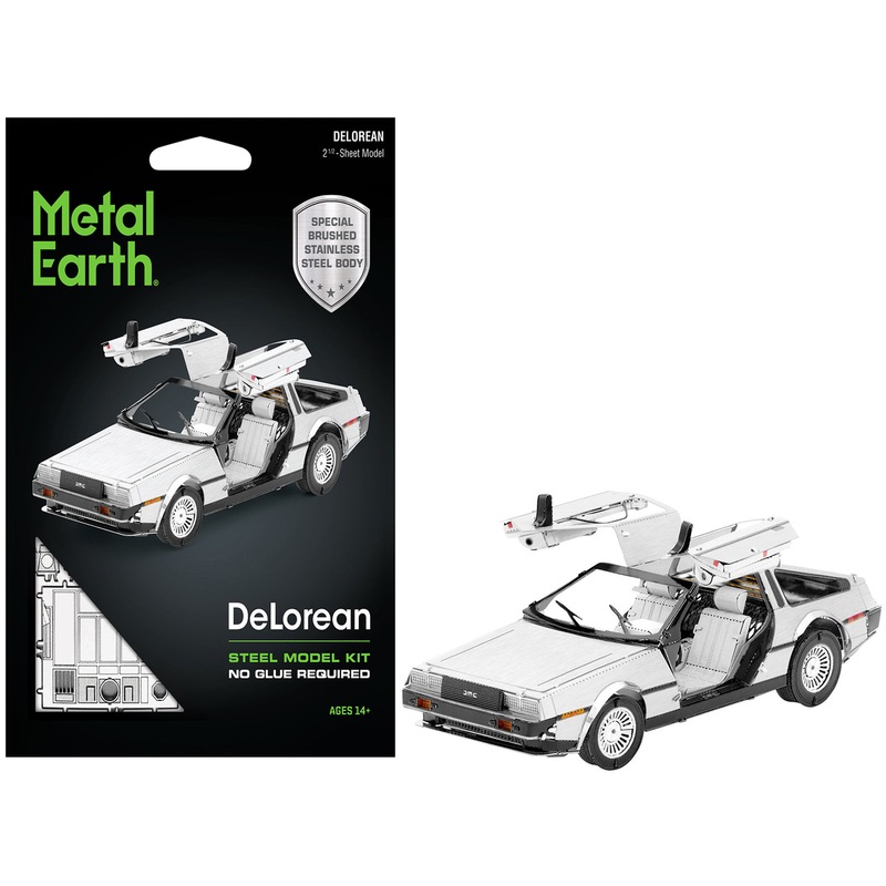 Model Kit DeLorean Brushed Metal (Moderate Difficulty) Steel Model by Metal Earth