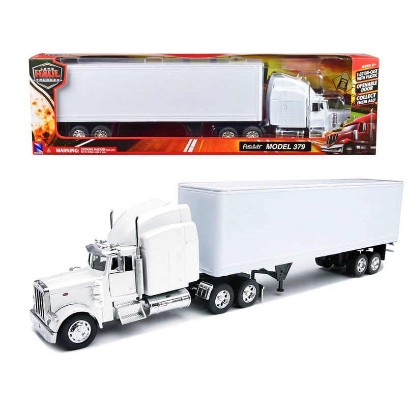 Peterbilt 379 Truck with Dry Goods Trailer White “Long Haul Trucker” Series 1/32 Diecast Model by New Ray