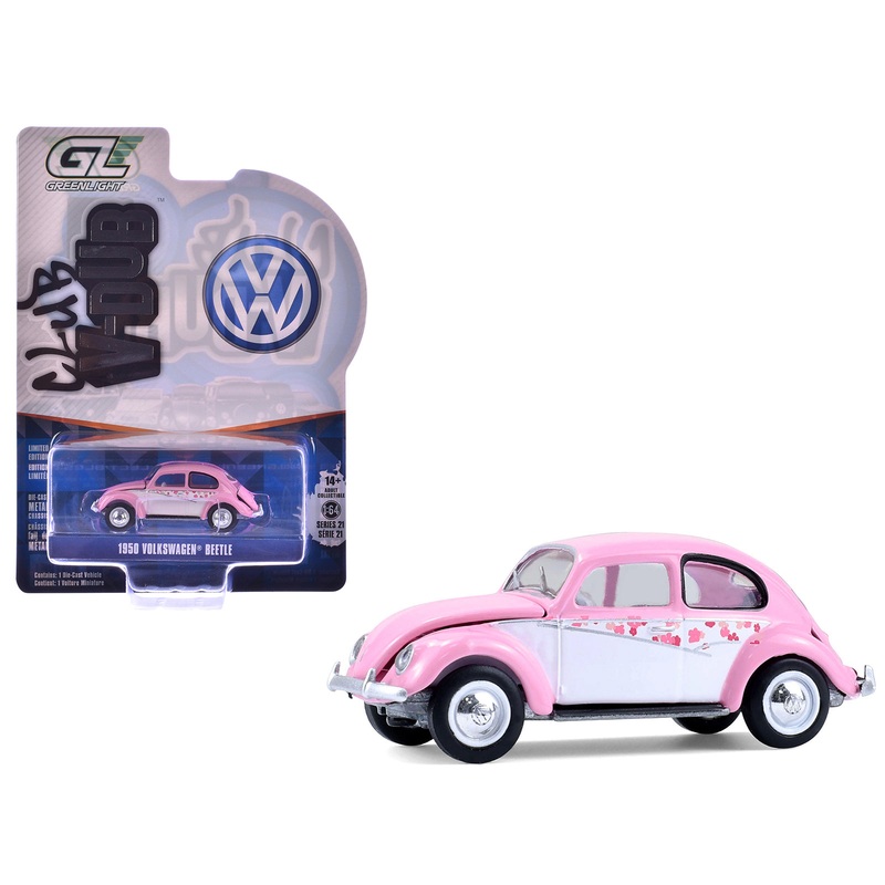 1950 Volkswagen Beetle “Botanical Beetle” Pink and White with Graphics “Club Vee-Dub” Series 21 1/64 Diecast Model Car by Greenlight