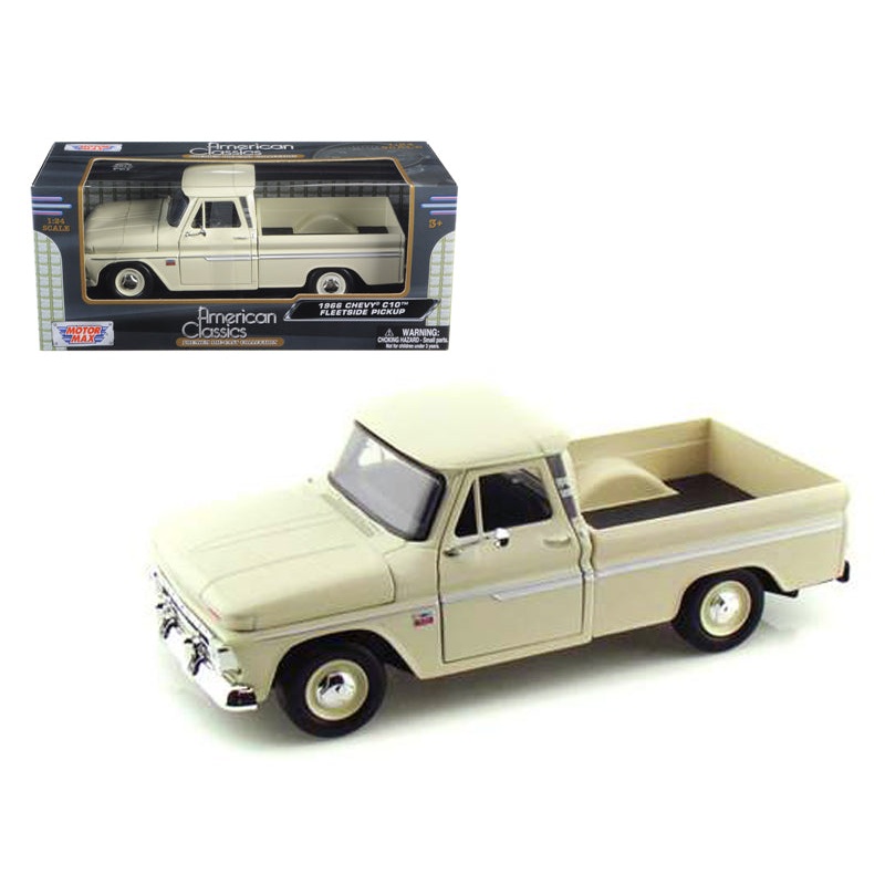 1966 Chevrolet C10 Fleetside Pickup Truck Cream 1/24 Diecast Model Car by Motormax