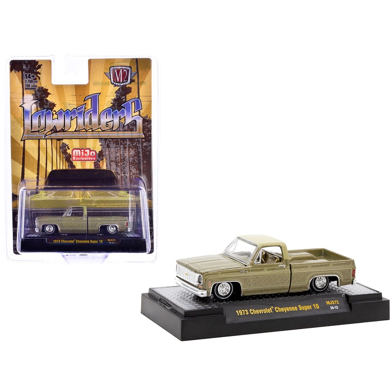 1973 Chevrolet Cheyenne Super 10 Pickup Truck Gold Metallic with Graphics “Lowriders” Limited Edition to 7700 pieces Worldwide 1/64 Diecast Model Car by M2 Machines