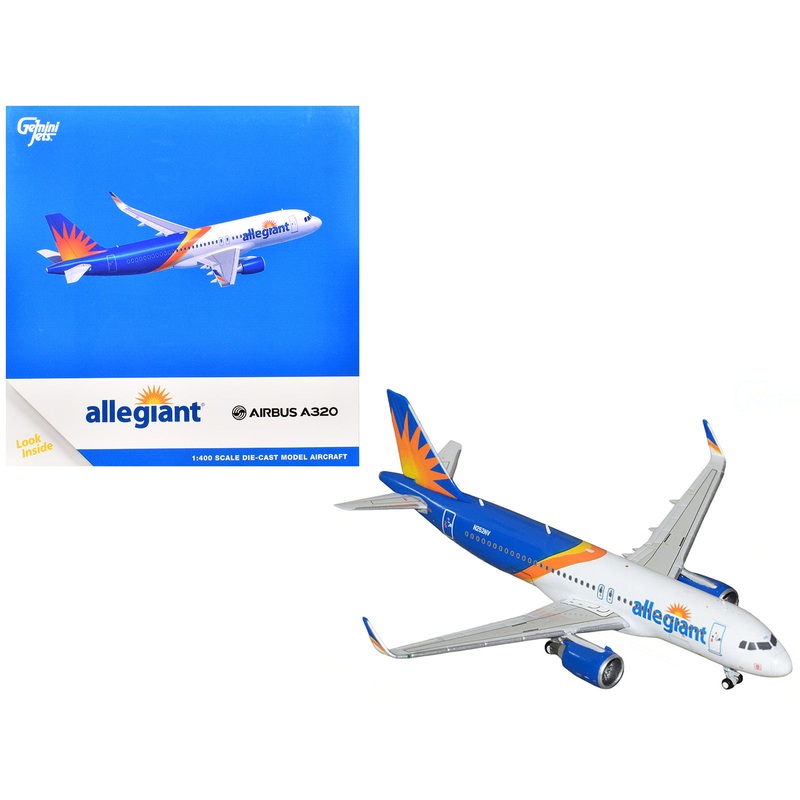 Airbus A320 Commercial Aircraft “Allegiant Air” (N252NV) Blue and White with Stripes 1/400 Diecast Model Airplane by GeminiJets