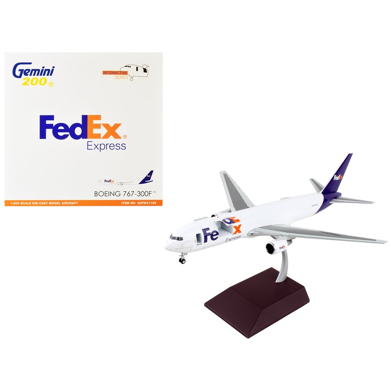 Boeing 767-300F Commercial Aircraft “Federal Express” White with Purple Tail “Interactive Series” 1/200 Diecast Model Airplane by GeminiJets