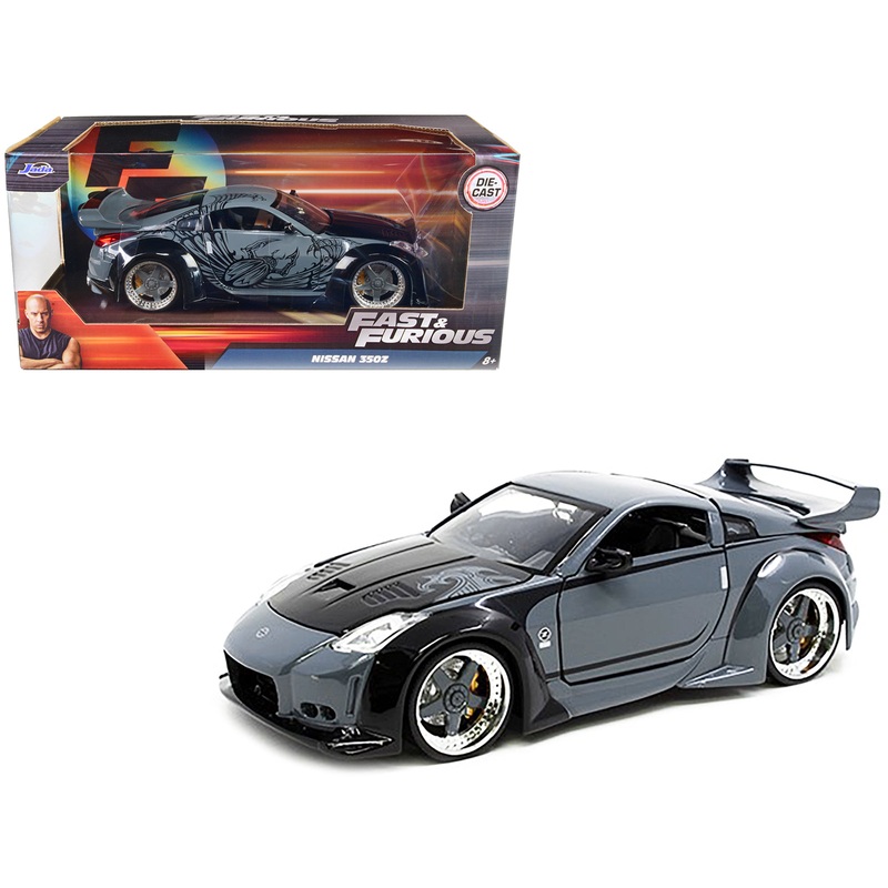 D.K.’s Nissan 350Z Gray and Black with Graphics “Fast & Furious” Movie 1/24 Diecast Model Car by Jada