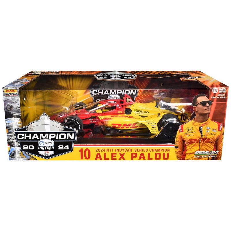 Dallara IndyCar #10 Alex Palou “DHL” (Raced Verison) Chip Ganassi Racing “NTT IndyCar Series Champion” (2024) 1/18 Diecast Model Car by Greenlight