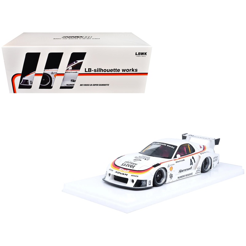 Mazda RX7 (FD3S) LB-Super Silhouette RHD (Right Hand Drive) #41 White with Stripes and Graphics 1/18 Model Car by Inno Models
