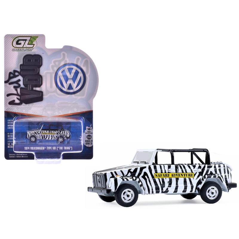 1974 Volkswagen Thing (Type 181) “Safari Adventure” Black and White Zebra Stripes “Club Vee-Dub” Series 21 1/64 Diecast Model Car by Greenlight