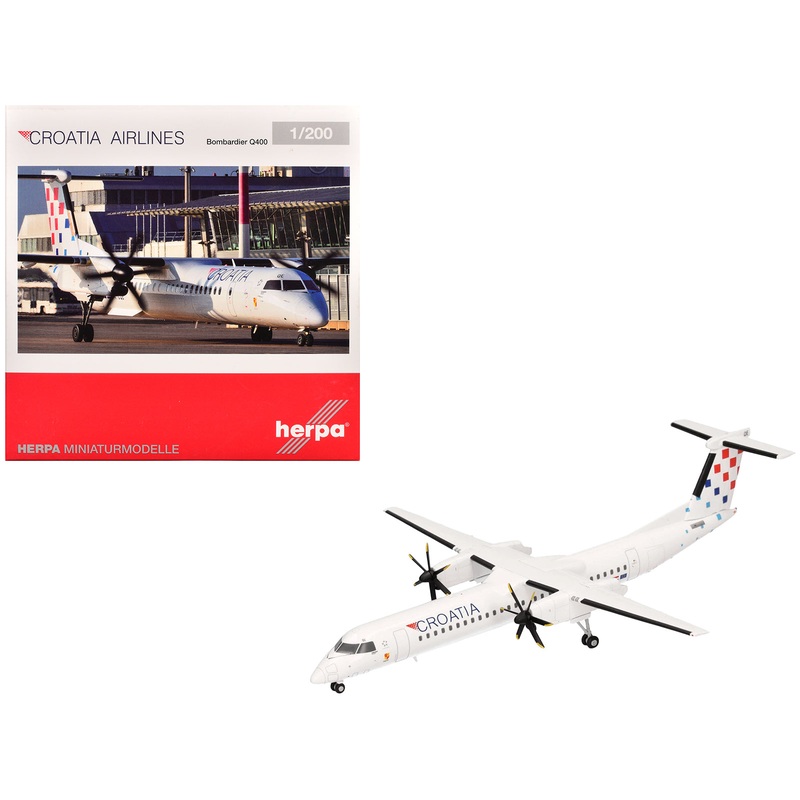 Bombardier Q400 Commercial Aircraft “Croatia Airlines” (9A-CQE) White with Tail Graphics 1/200 Diecast Model Airplane by Herpa