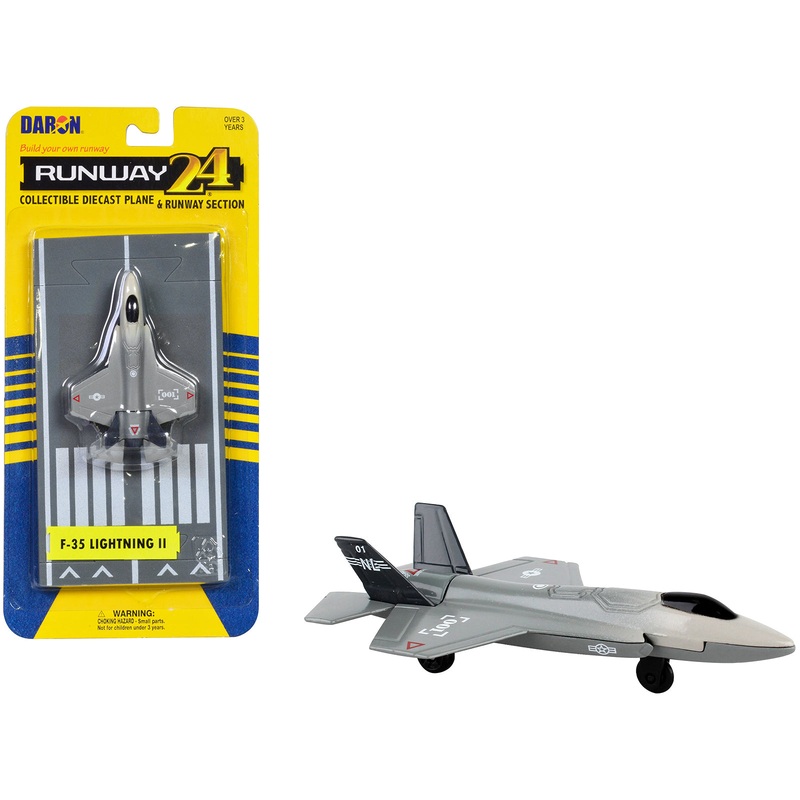 Lockheed Martin F-35 Lightning II Aircraft Gray “Joint Strike Fighter” with Runway Section Diecast Model Airplane by Runway24