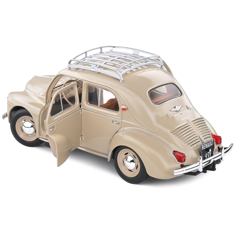1956 Renault 4CV Beige Tourterelle with Roof Rack 1/18 Diecast Model Car by Solido