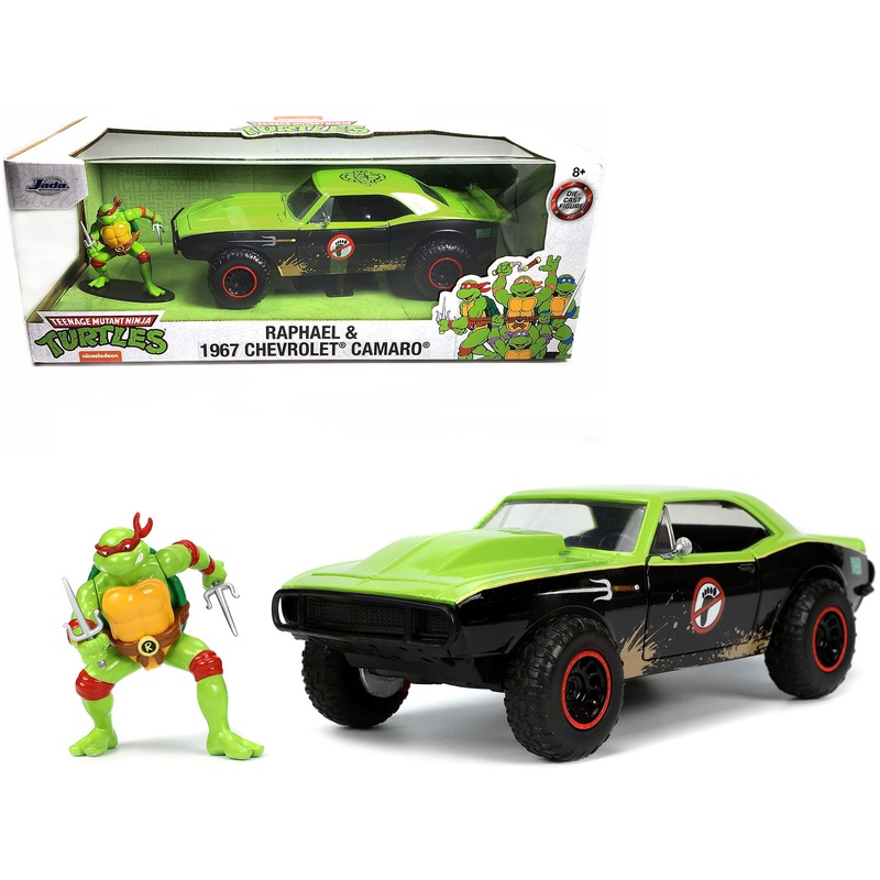 1967 Chevrolet Camaro Offroad Bright Green and Matt Black (Dirty Version) and Raphael Diecast Figure “Teenage Mutant Ninja Turtles” “Hollywood Rides” Series 1/24 Diecast Model Car by Jada