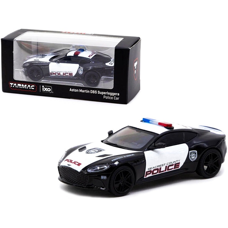 Aston Martin DBS Superleggera “Seacrest County Police” Black and White 1/64 Diecast Model Car by Tarmac Works