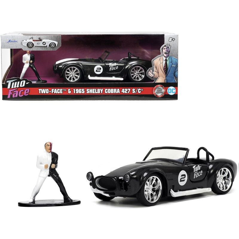 1965 Shelby Cobra 427 S/C #2 Black Metallic and White and Harvey Two-Face Diecast Figure “Batman” “Hollywood Rides” Series 1/32 Diecast Model Car by Jada