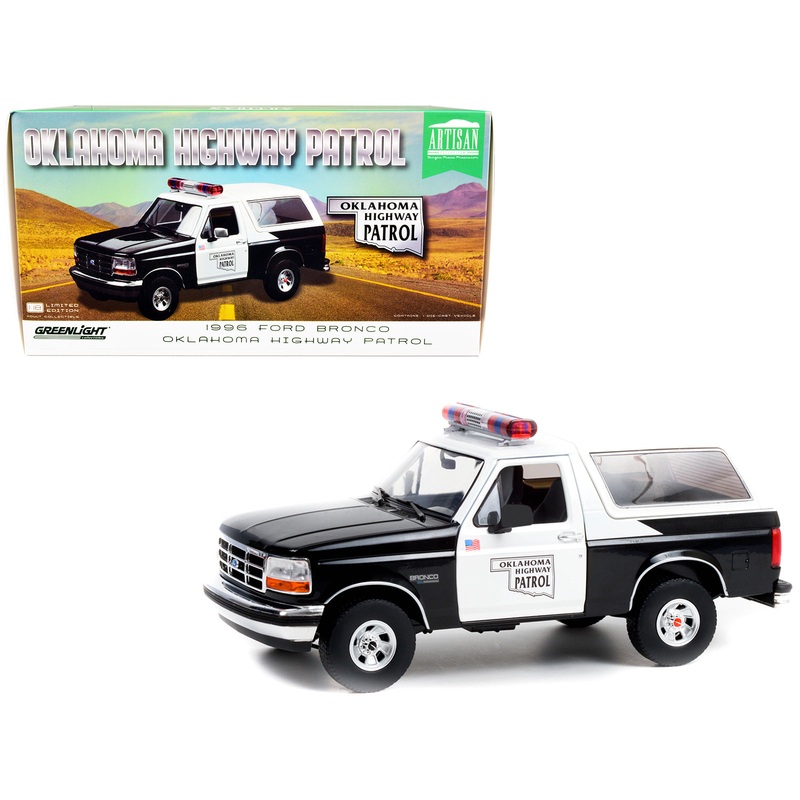 1996 Ford Bronco Police Black and White Oklahoma Highway Patrol “Artisan Collection” 1/18 Diecast Model Car by Greenlight