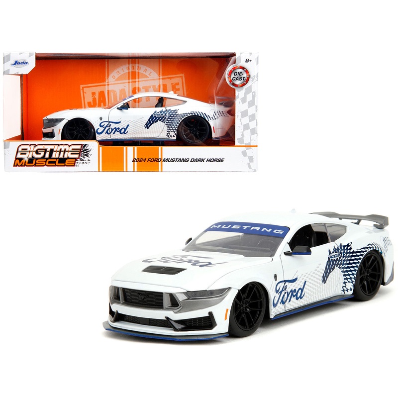 2024 Ford Mustang Dark Horse White with “Mustang Horse Graphics” “Bigtime Muscle” Series 1/24 Diecast Model Car by Jada