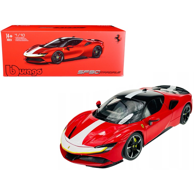 Ferrari SF90 Stradale Assetto Fiorano Red with White Stripes “Signature Series” 1/18 Diecast Model Car by Bburago