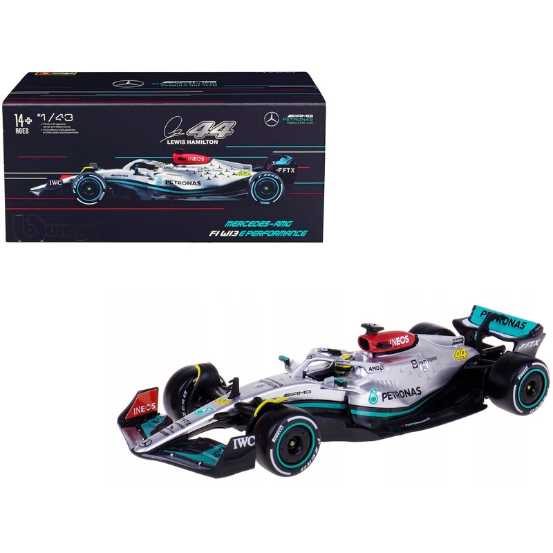 Mercedes-AMG F1 W13 E Performance #44 Lewis Hamilton “F1 Formula One World Championship” (2022) with Display Case 1/43 Diecast Model Car by Bburago