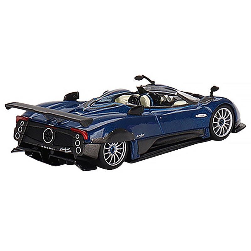 Pagani Zonda HP Barchetta Convertible Blue Tricolore Metallic and Carbon with White Interior Limited Edition to 4200 pieces Worldwide 1/64 Diecast Model Car by Mini GT