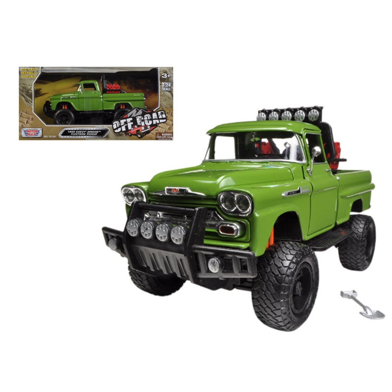 1958 Chevrolet Apache Fleetside Pickup Truck Off Road Green 1/24 Diecast Model by Motormax