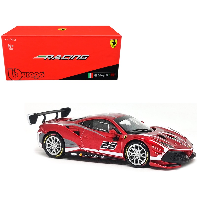 2020 Ferrari 488 Challenge EVO #28 Red with Graphics “Racing” Series 1/43 Diecast Model Car by Bburago