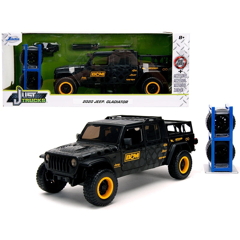 2020 Jeep Gladiator Pickup Truck “B&M” Black with Graphics with Extra Wheels “Just Trucks” Series 1/24 Diecast Model Car by Jada