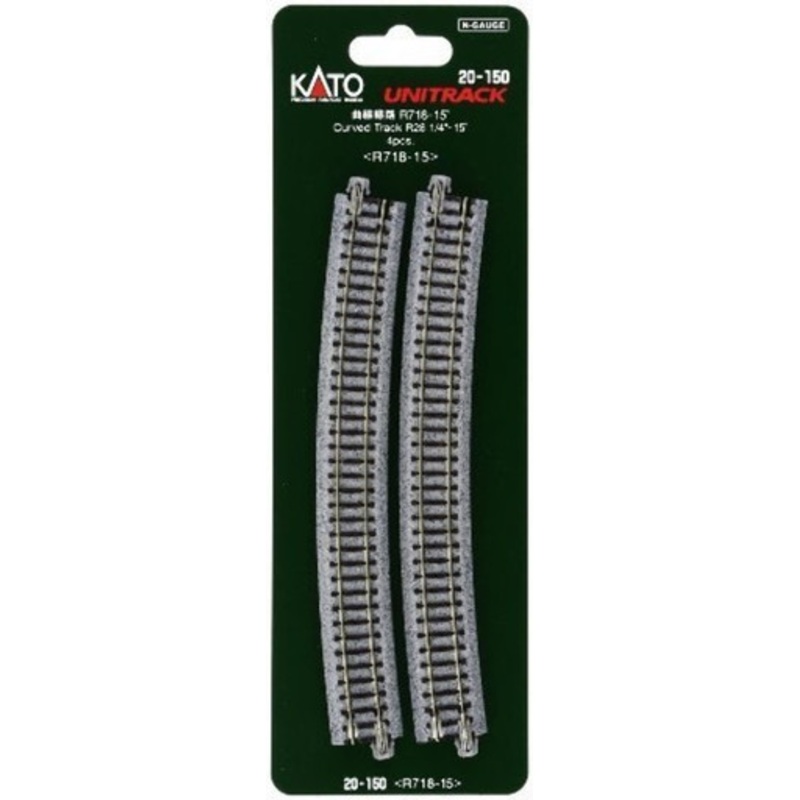 Kato 20-150 N Scale Unitrack, 718mm (28 1/4″) Radius 15-Degree Curve Track (4)