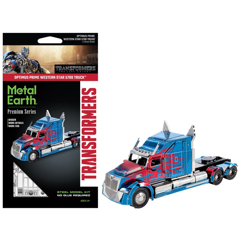 Model Kit Western Star 5700 Truck “Optimus Prime” Blue with Red Flames “Transformers: The Last Knight” (2017) Movie (Moderate Difficulty) Steel Model by Metal Earth