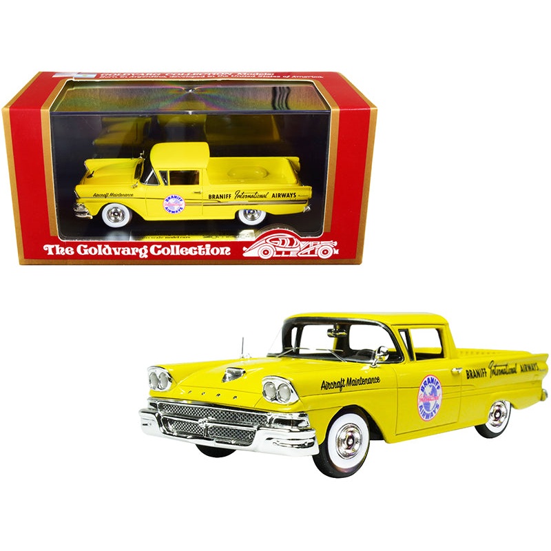 1958 Ford Ranchero Aircraft Maintenance Car Yellow “Braniff International Airways” Limited Edition to 125 pieces Worldwide 1/43 Model Car by Goldvarg Collection
