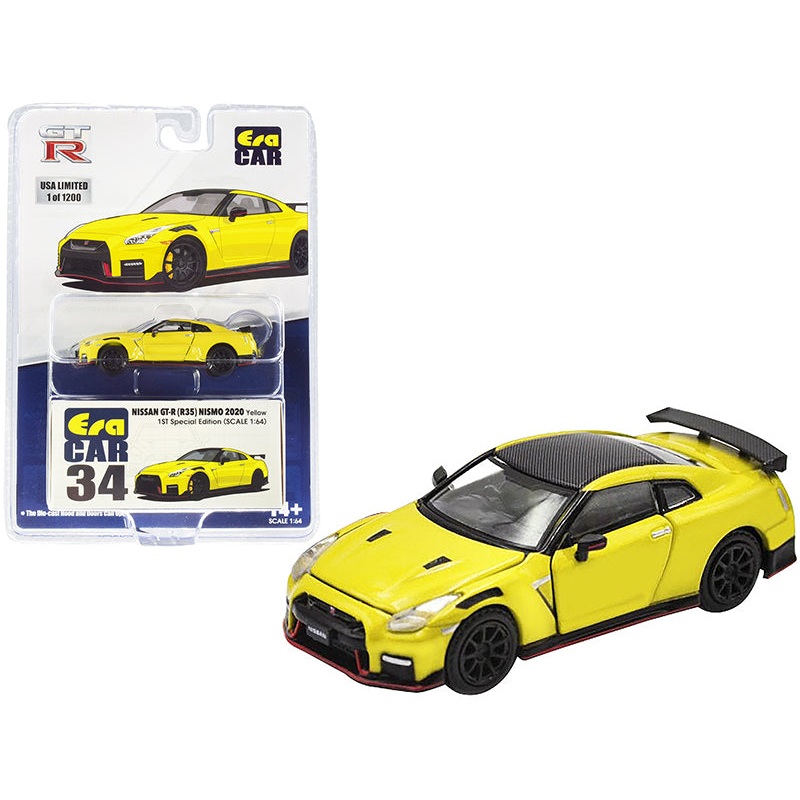 2020 Nissan GT-R (R35) Nismo RHD (Right Hand Drive) Yellow with Carbon Top Limited Edition to 1200 pieces “Special Edition” 1/64 Diecast Model Car by Era Car
