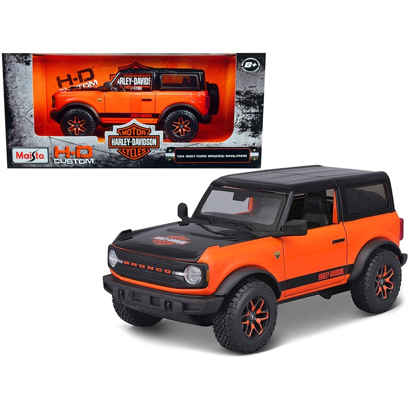 2021 Ford Bronco Badlands Orange and Black “Harley Davidson” “H-D Custom” Series 1/24 Diecast Model Car by Maisto
