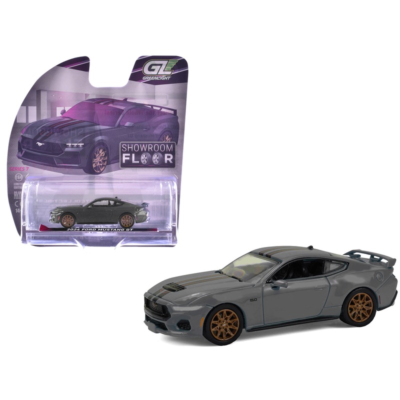 2024 Ford Mustang GT Dark Matter Gray with Black and Red Stripes “Showroom Floor” Series 7 1/64 Diecast Model Car by Greenlight