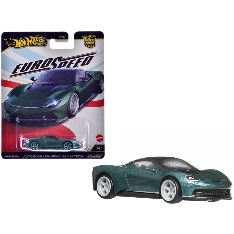 Automobili Pininfarina Battista Green Metallic with Black Top “Euro Speed” Series Diecast Model Car by Hot Wheels