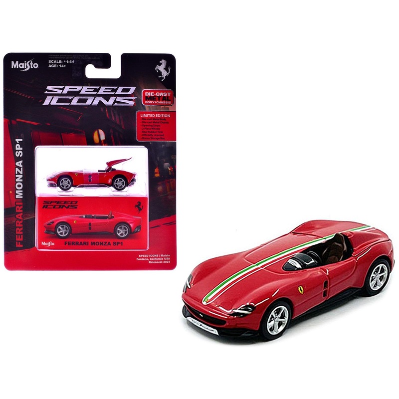 Ferrari Monza SP1 Red with Italian Flag Stripes “Speed Icons” Series 1/64 Diecast Model Car by Maisto