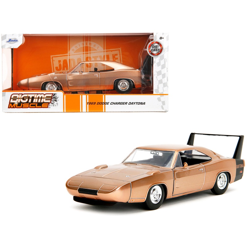 1969 Dodge Charger Daytona Bronze Metallic with Black Tail Stripe “Bigtime Muscle” Series 1/24 Diecast Model Car by Jada