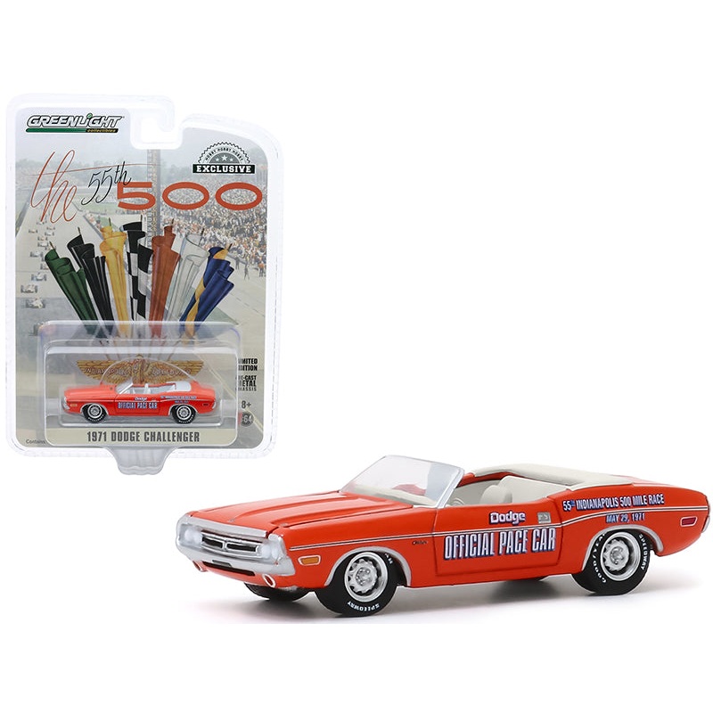 1971 Dodge Challenger Convertible Official Pace Car Orange “55th Indianapolis 500 Mile Race” “Hobby Exclusive” 1/64 Diecast Model Car by Greenlight