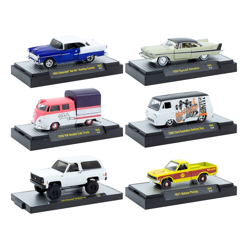 “Auto-Thentics” 6 piece Set Release 99 IN DISPLAY CASES Limited Edition 1/64 Diecast Model Cars by M2 Machines