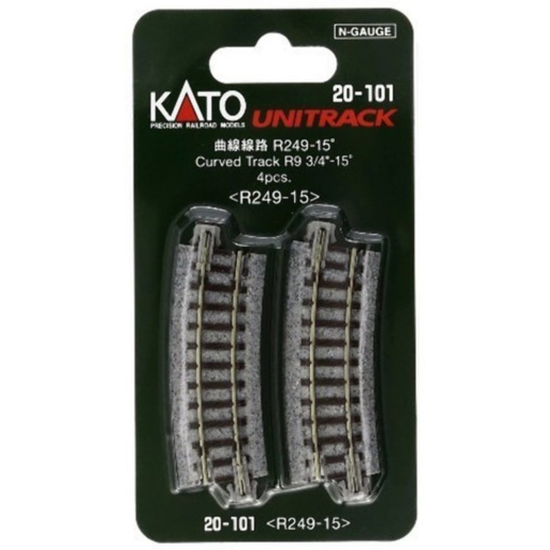 Kato 20-101 N Scale Unitrack, 249mm (9 3/4″) Radius 15-Degree Curve Track (4)