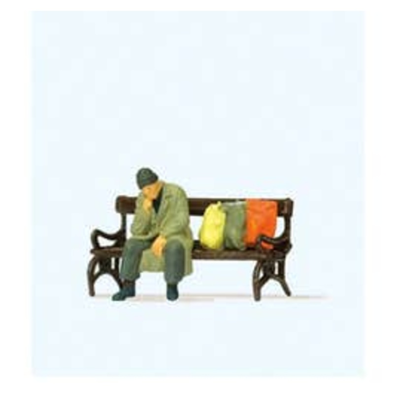 Preiser 29094  HO Homeless Man on Bench
